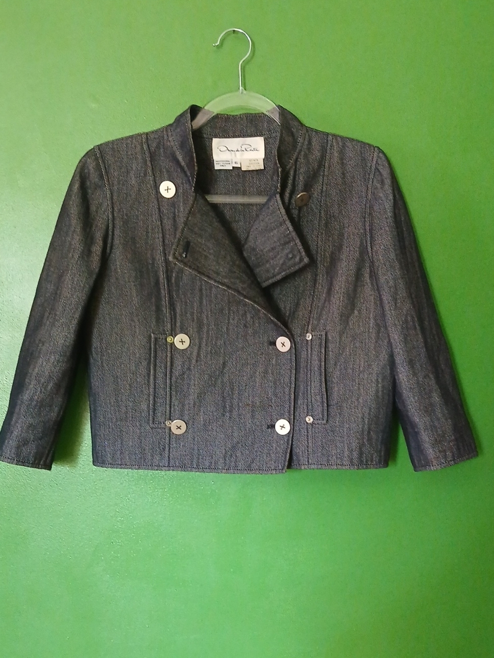Oscar de la Renta Y2k Dark Denim Double-Breasted Cropped Jacket
